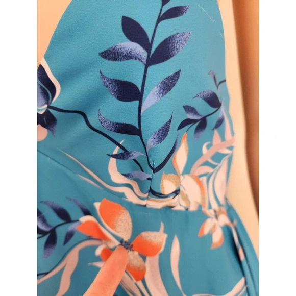 NWD Scanlan Theodore Leafy Print Asymmetrical Hem Dress Size US 4 Blue - Picture 6 of 15
